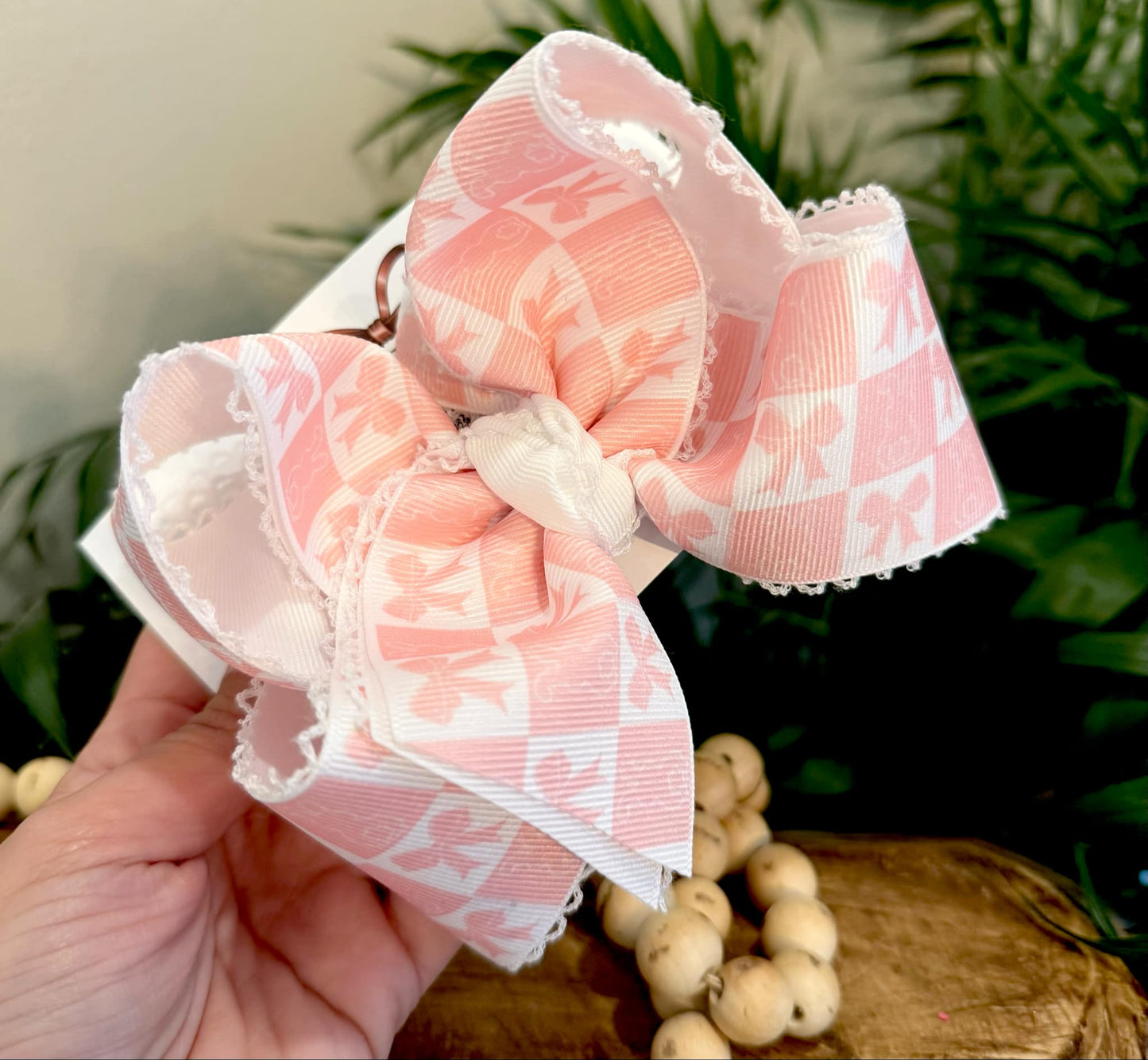 Checkered Coquette Bunny 5" Single on Teeth Clip