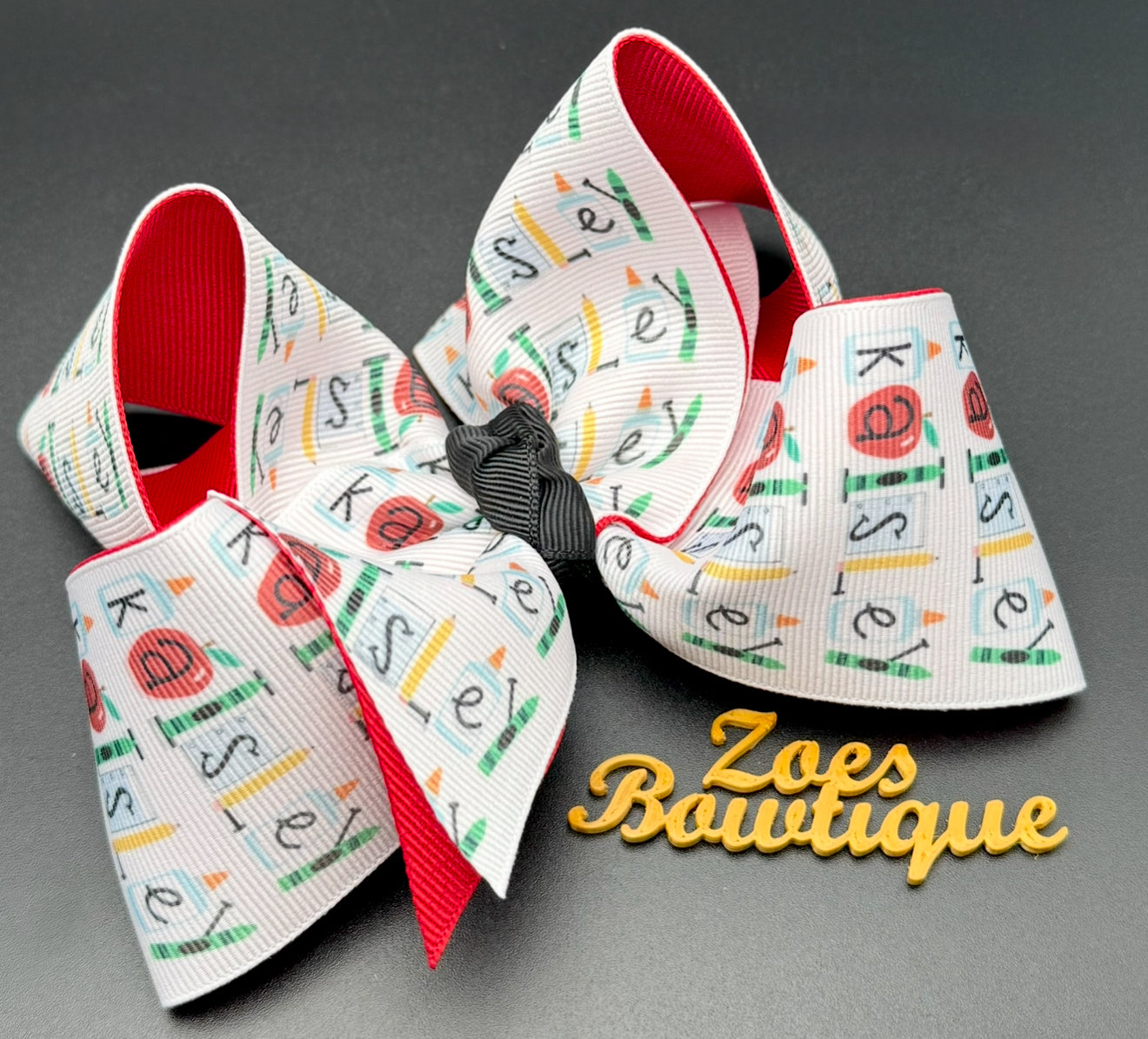 School Supplies Name Bow